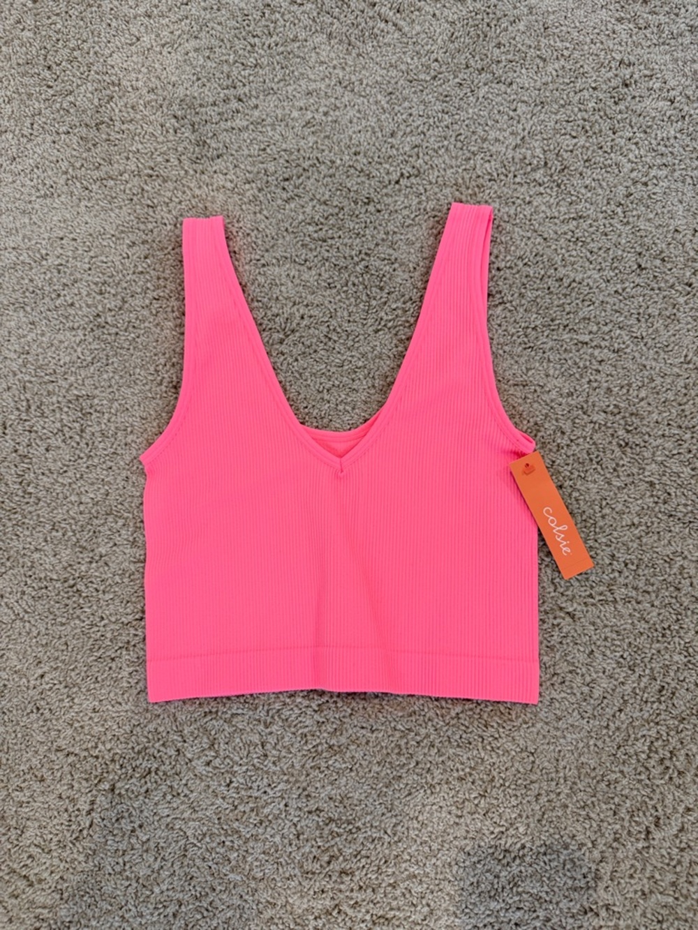 Target Hot Pink Ribbed V-Neck Crop Top